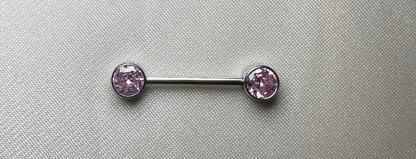 Nipple Barbell With Bezel Set CZ Ends