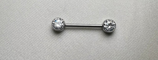 Nipple Barbell With Bezel Set CZ Ends