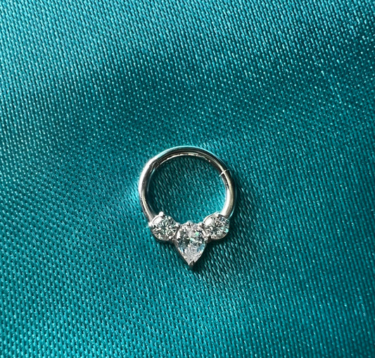 Hinged Segment (SEPTUM) with Pear CZ between 2 Round CZ